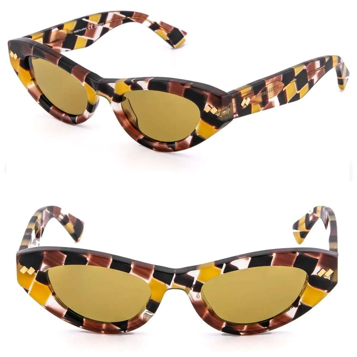Bottega Veneta 1350 BV1350S Dizzy Intrecciato Cat Yellow Red Bold Sunglass 003