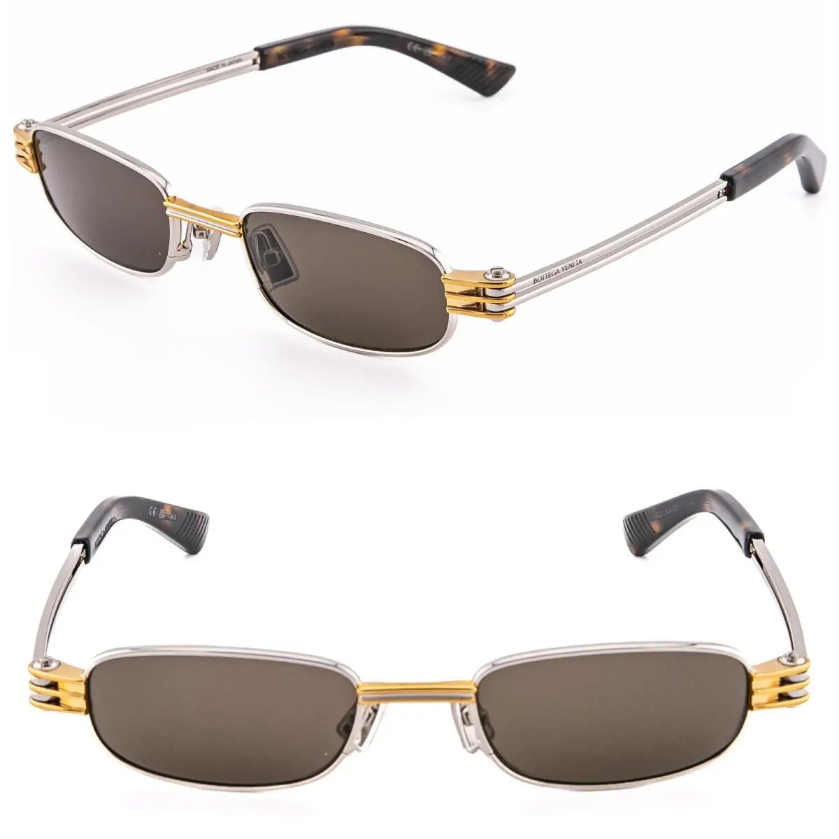 Bottega Veneta Bolt BV1381S Silver Brown Narrow Unisex Metal Sunglasses 1381 001