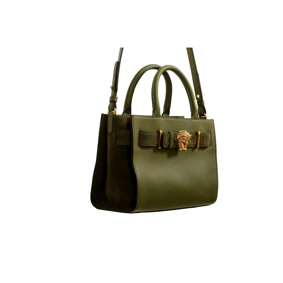 Versace Grained Leather Suede Gold Medusa Tote Handbag Shoulder Bag