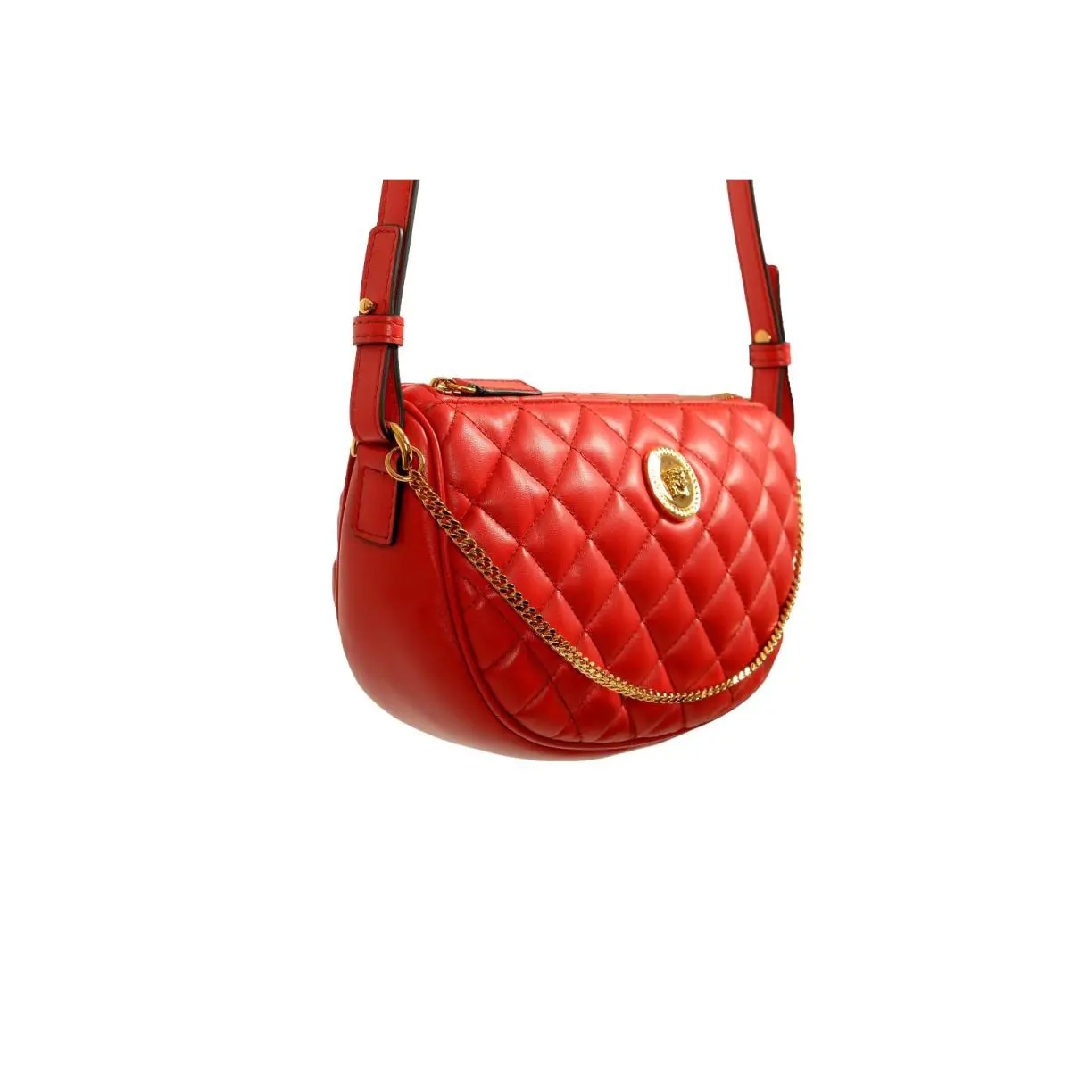 Versace Women`s Leather Gold Medusa Quilted Half Moon Chain Handbag Shoulder Bag