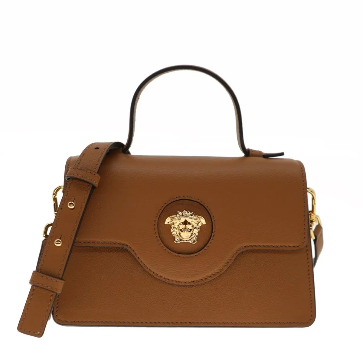 Versace Medusa Top Handle Shoulder Bag Brown Leather
