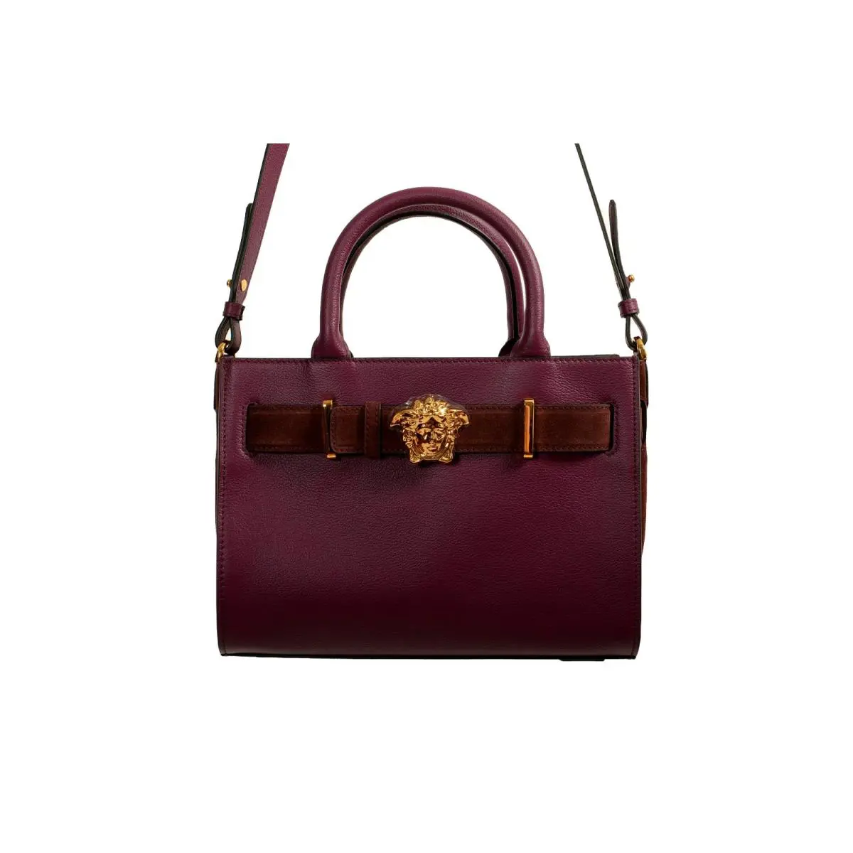 Versace Grained Leather Suede Gold Medusa Large Tote Handbag Shoulder Bag