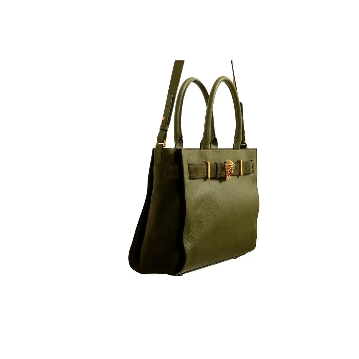 Versace Grained Leather Suede Gold Medusa Large Tote Handbag Shoulder Bag