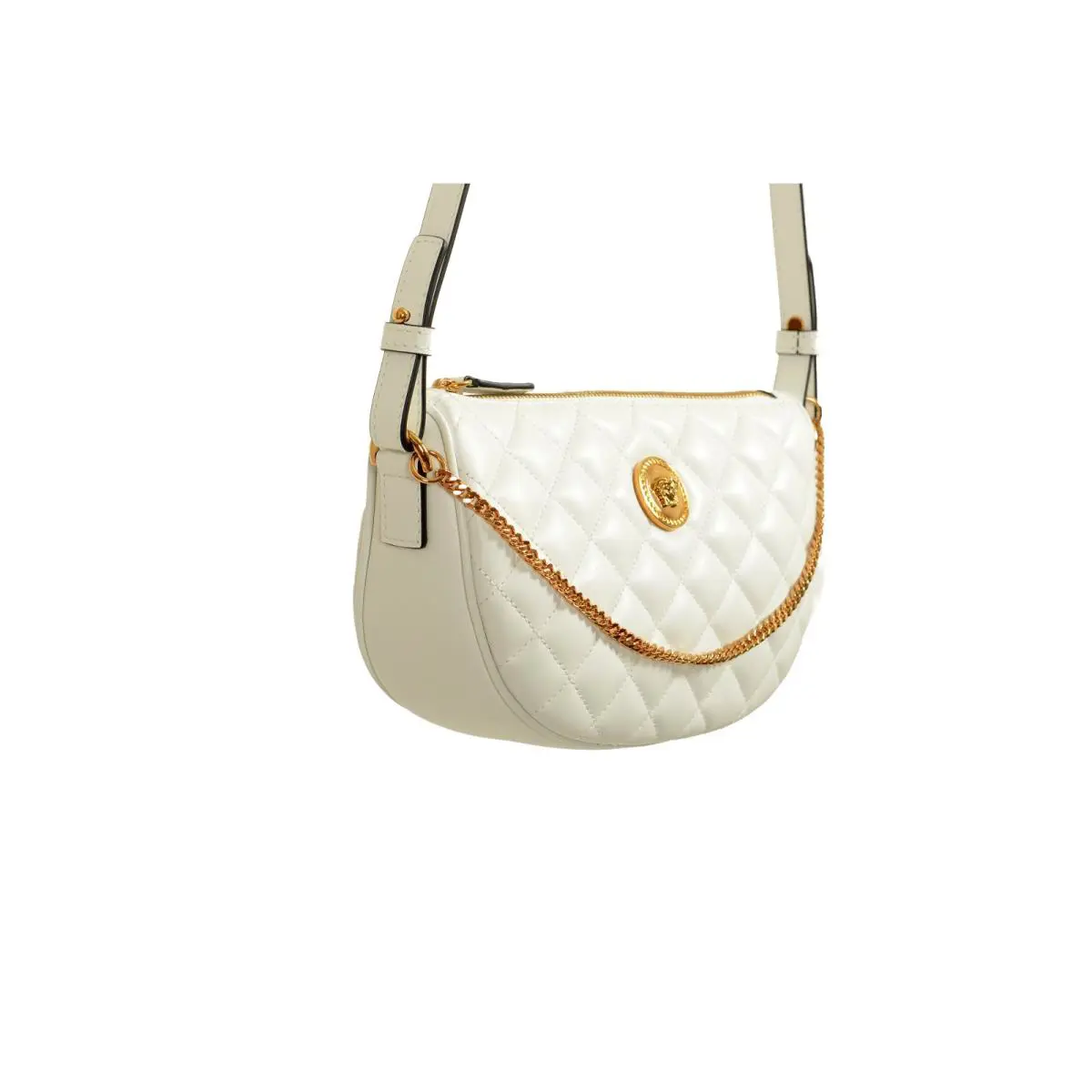 Versace Women`s Leather Gold Medusa Quilted Half Moon Chain Handbag Shoulder Bag