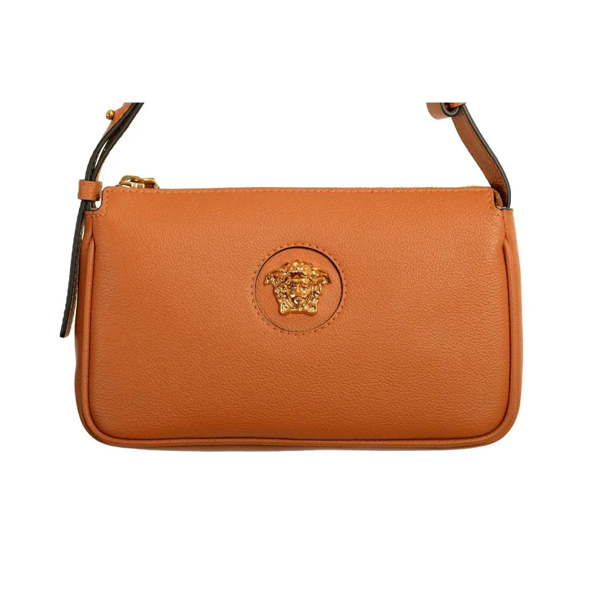 Versace Brown Grained Leather Gold Medusa Small Handbag Shoulder Bag