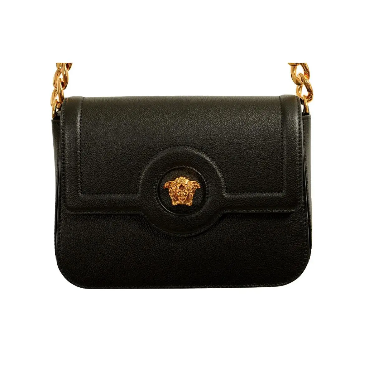 Versace Women`s Black Grainy Leather Gold Medusa Satchel Shoulder Bag