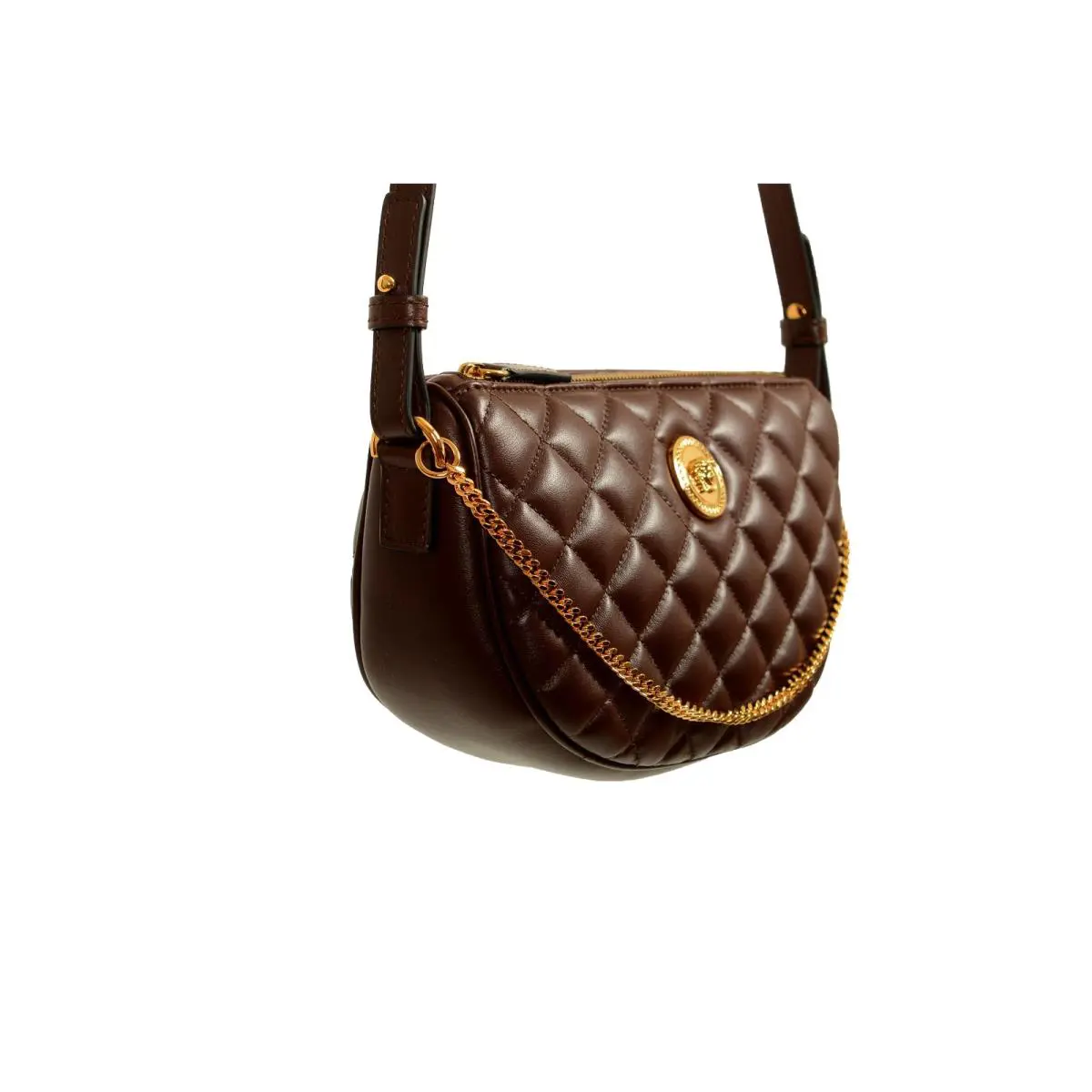 Versace Women`s Leather Gold Medusa Quilted Half Moon Chain Handbag Shoulder Bag