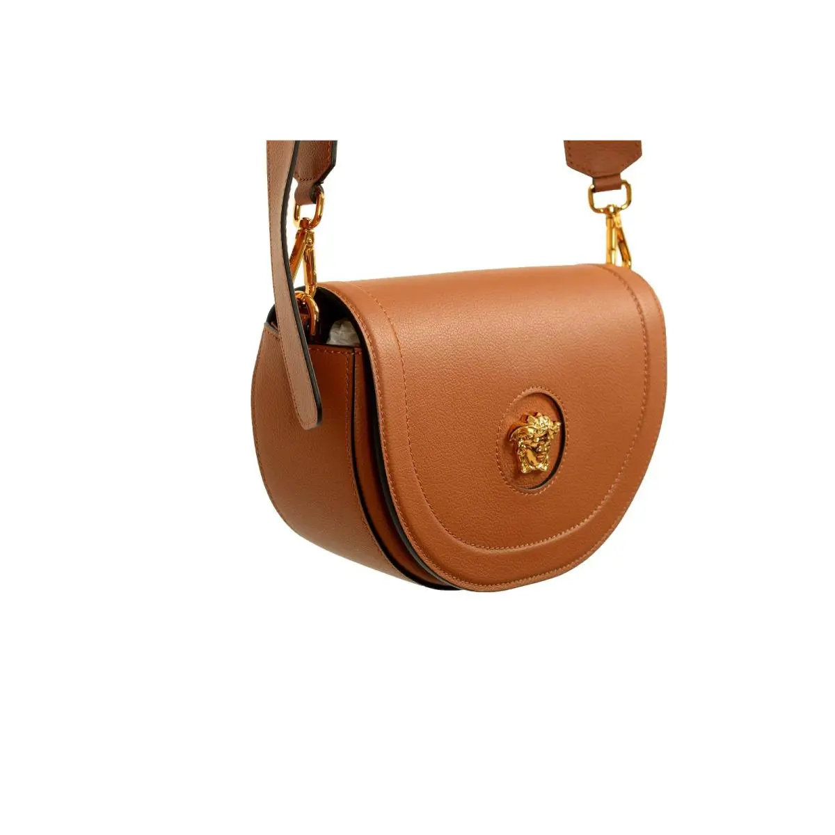 Versace Women`s Grainy Leather Gold Medusa Half Moon Handbag Shoulder Bag
