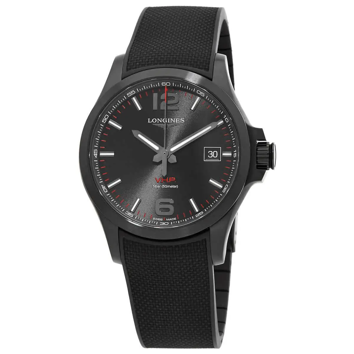 Longines Conquest V.h.p. Quartz Black Dial Men`s Watch L37262569 - Dial: Black, Band: Black, Bezel: Black