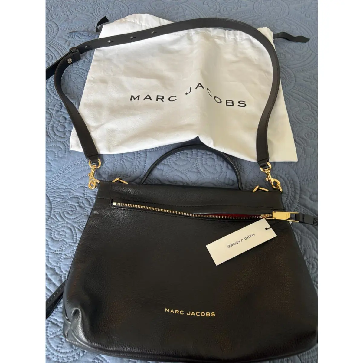Marc Jacobs Cruiser Black Leather Crossbody Top Zip Medium Satchel Bag