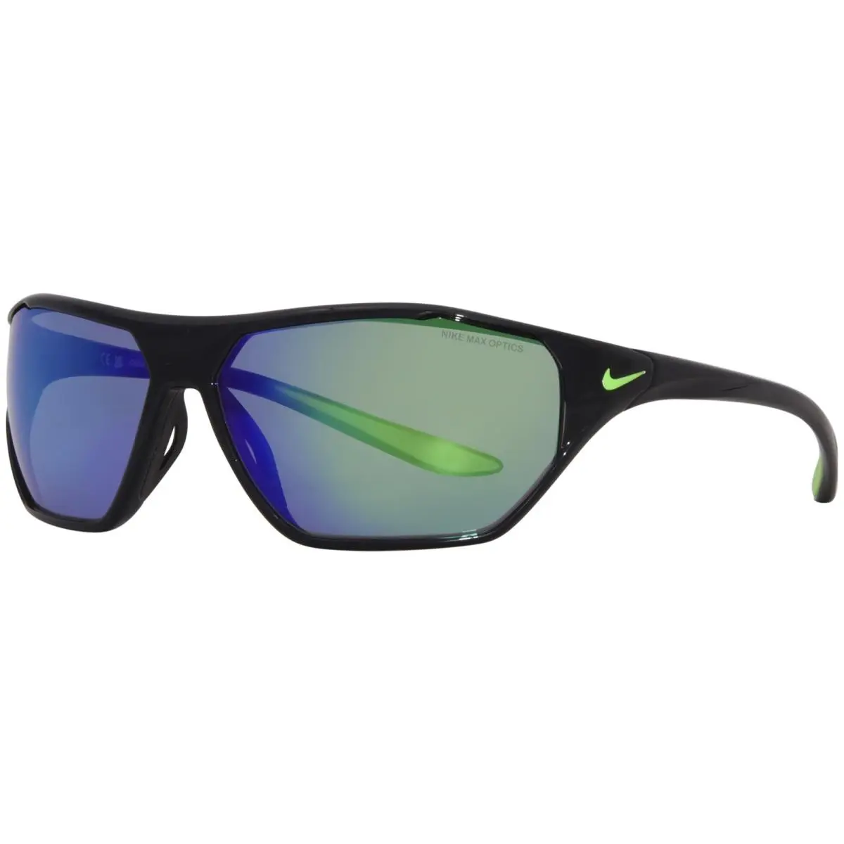 Nike Aero Drift-m DQ0997 010 Sunglasses Black/green Mirror Rectangle Shape 65mm - Frame: Black, Lens: Green