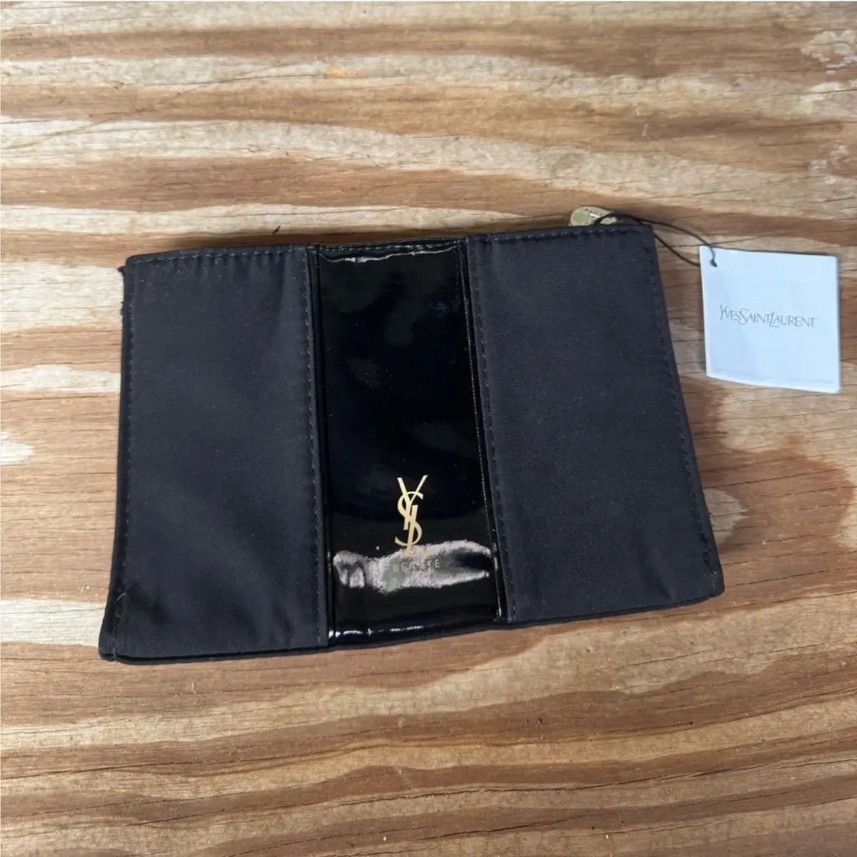 Black Gold Beaute Makeup Pouch with Zipper Closure by Yves Saint Laurent