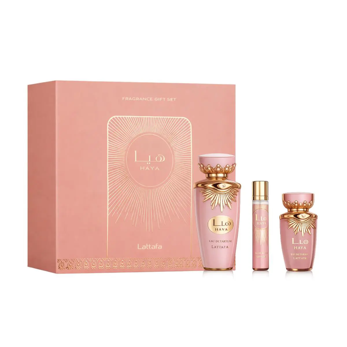 Lattafa Haya 3PC Gift Set Edp 3.4FL.OZ 100ML Edp 0.4FL.OZ 12ML Hair Mist