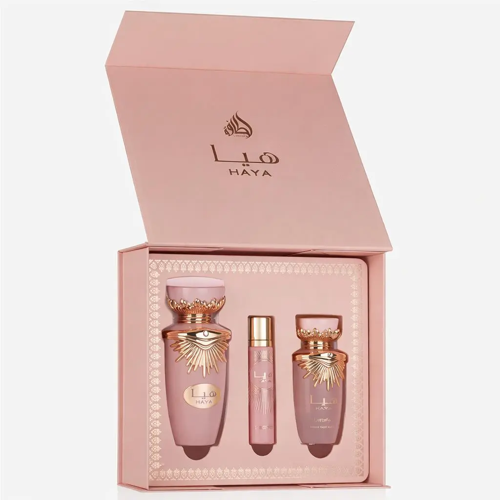 Lattafa Haya 3PC Gift Set Edp 3.4FL.OZ 100ML Edp 0.4FL.OZ 12ML Hair Mist