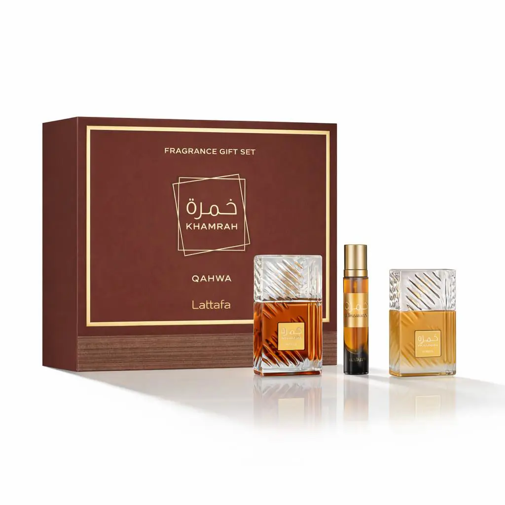 Lattafa Khamrah Qahwa 3PC Gift Set Edp 3.4FL.OZ 100ML Edp 0.4FL.OZ