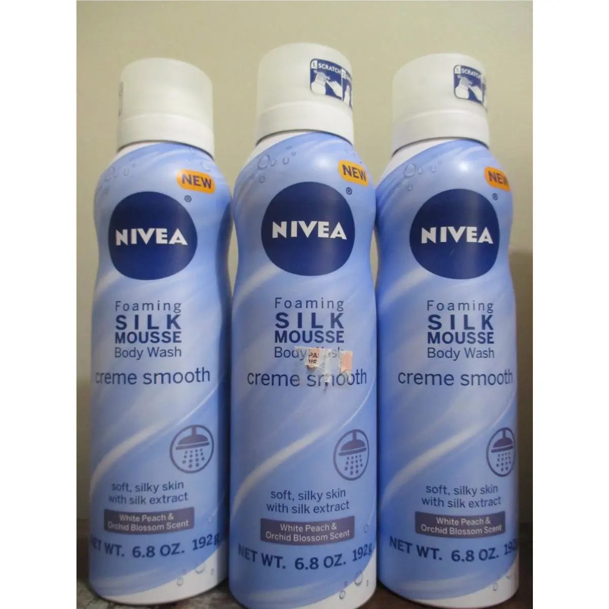 3 Nivea Foaming Silk Mousse Body Wash Creme Smooth White Peach Orchid 6.8oz