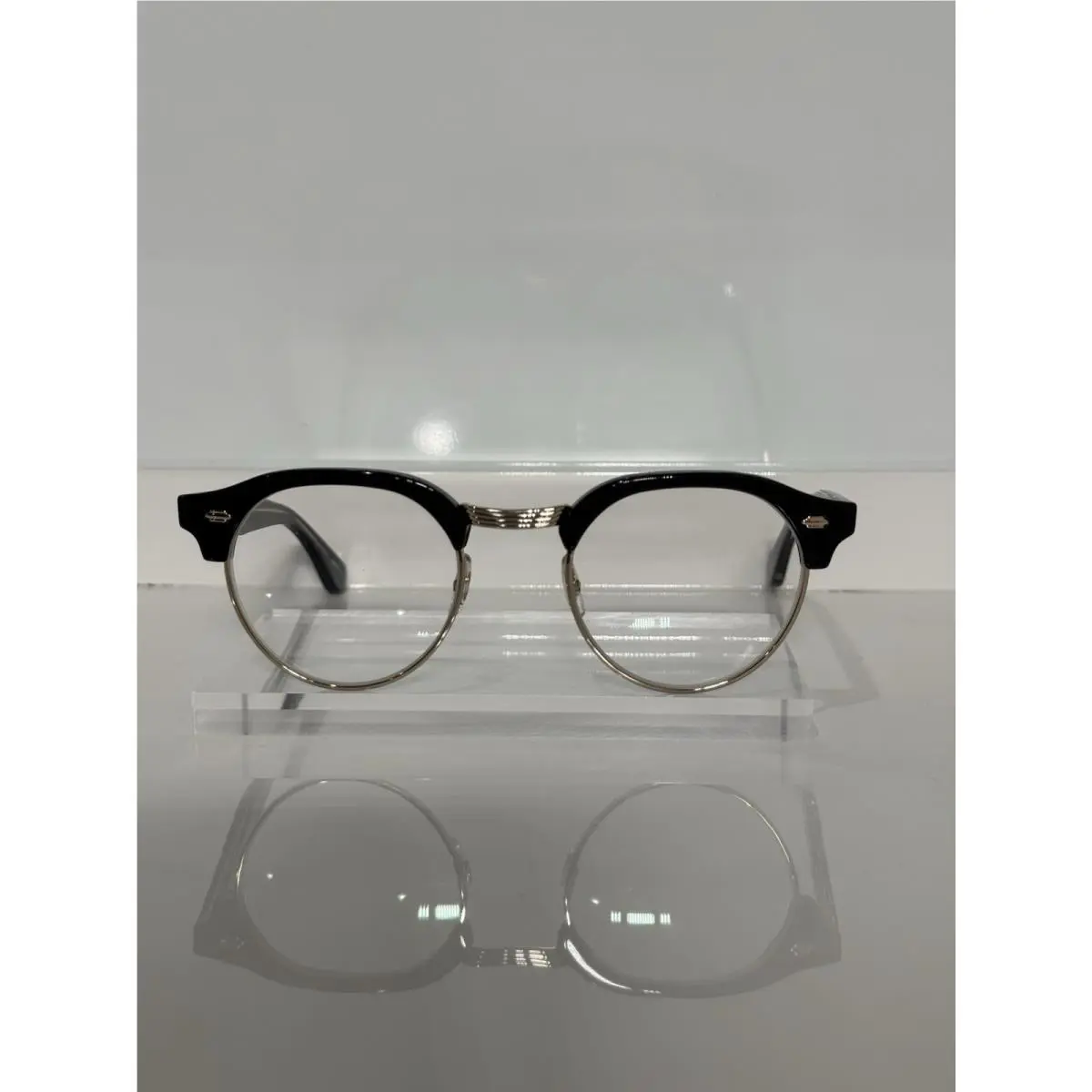 Garrett Leight Oakwood Black Gold Round Silver Metal Retro Eyeglasses