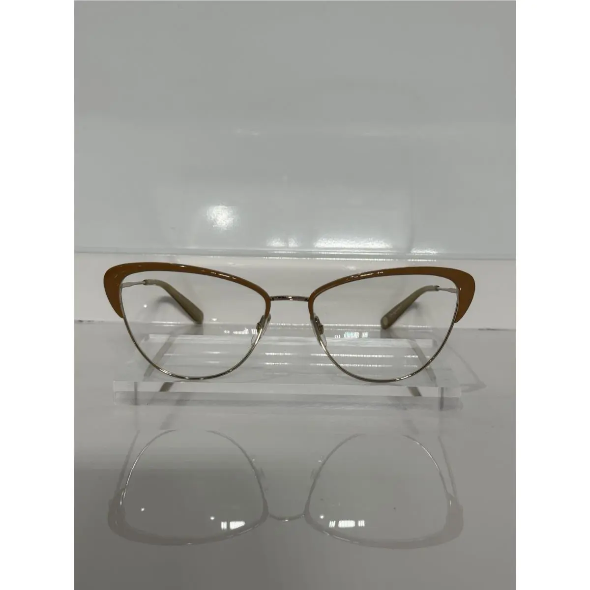 Garrett Leight Vista Caramel Gold Metal Cateye Retro Eyeglasses