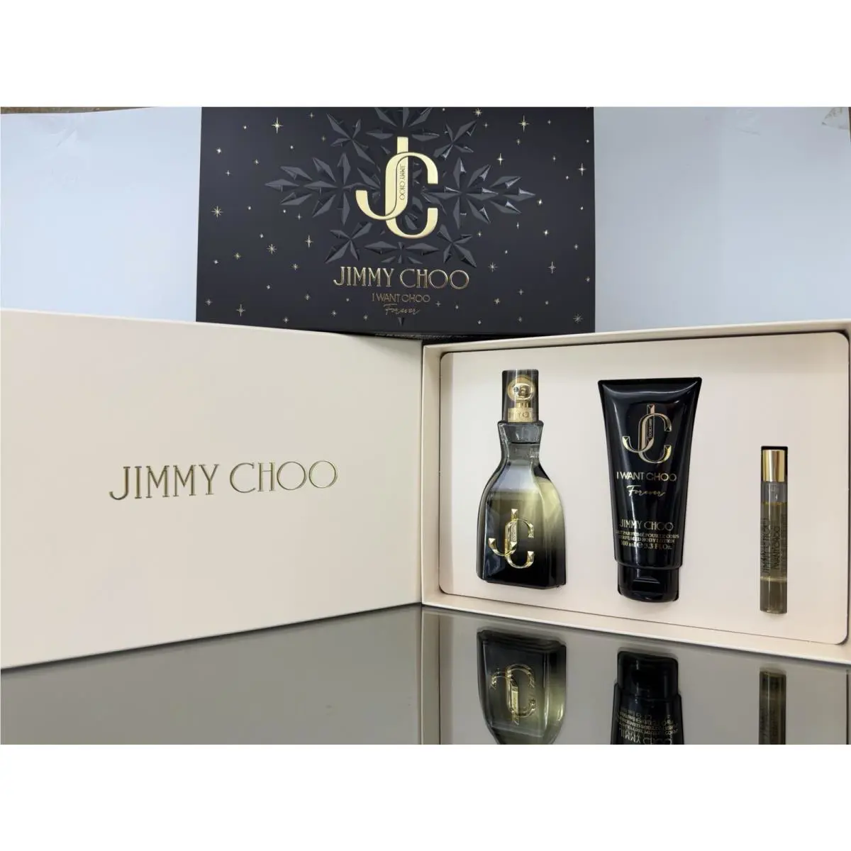 Jimmy Choo I Want Choo Forever 3pc Gift Set 0.25OZ Edp SPR+3.3OZ B/L+3.3OZ Edp
