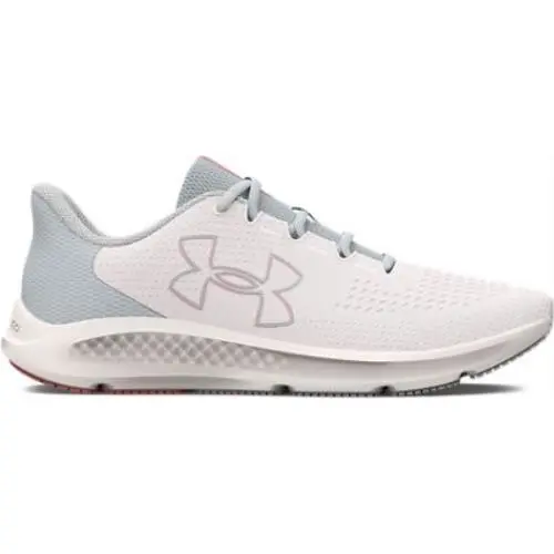 Under Armour Women`s UA Charged Pursuit 3 Big Logo Running Shoes White/halo Gray - WHITE-HALO GRAY-PINK FIZZ