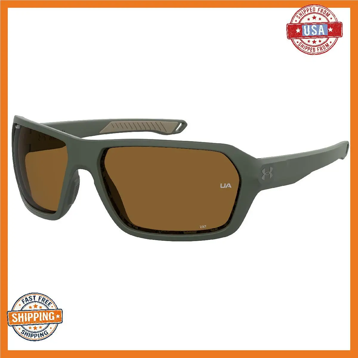 Under Armour UA Recon Square Polarized Sunglasses Baroque Green Brown HC Lenses Men`s