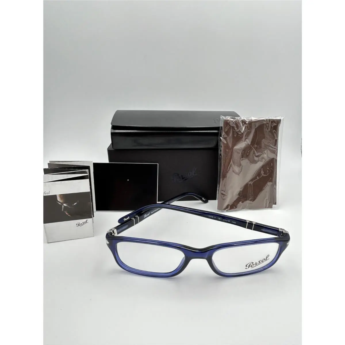 Persol Eyeglasses 3005 V 181 Blue Silver Rectangular 53-18-145