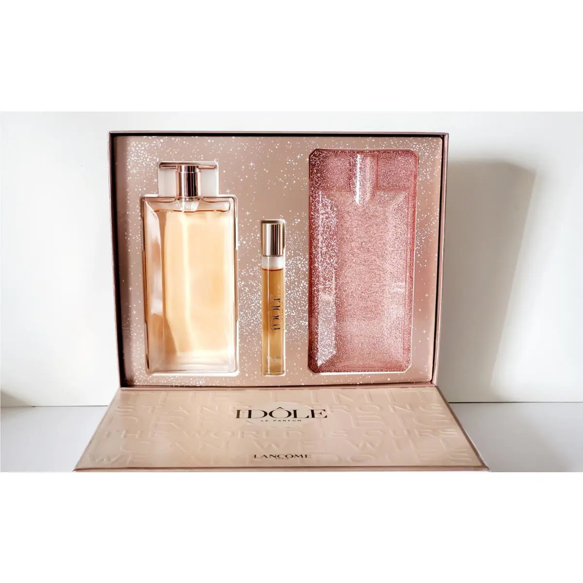 Boxed 3PC Lancome Idole Le Parfum Spray Rollerball with Case 75 ml+10 ml