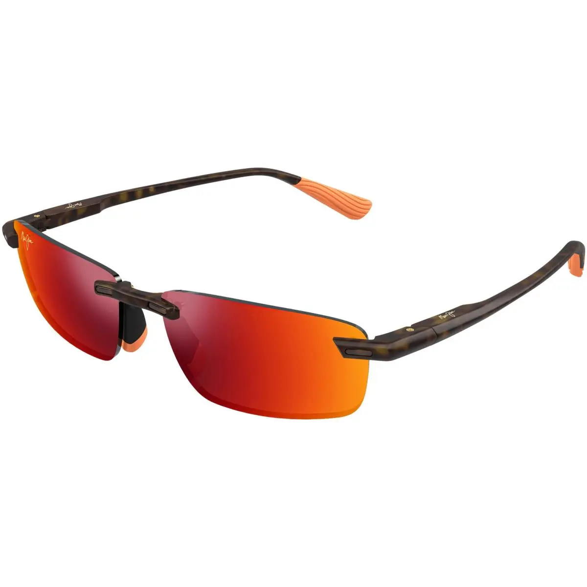Ilikou Polarized Men`s Rimless Wrap Sunglasses - Ilikou - Made in Japan Matte Dark Havana/Hawaii Lava (10) by Maui Jim
