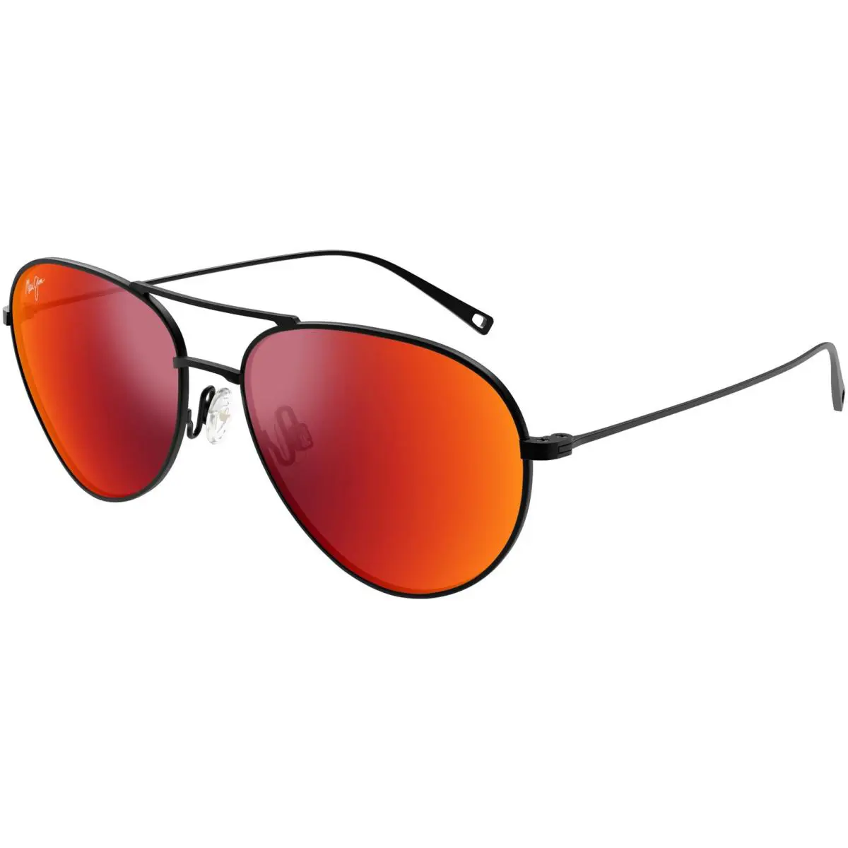 Walaka Polarized Men`s Titanium Aviator Sunglasses - Made in Japan Matte Black/Hawaii Lava (02) by Maui Jim