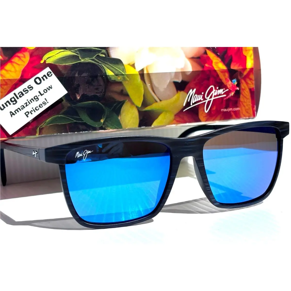 One Way Dark Navy Stripe Polarized Hawaii Blue Glass Sunglass B875-03 by Maui Jim