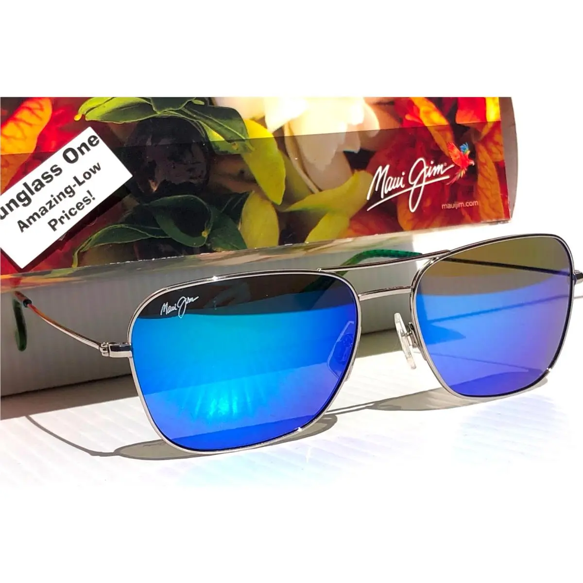 Maui Jim Naauao Shiny Silver Polarized Hawaii Blue Lens Sunglass B675-17B
