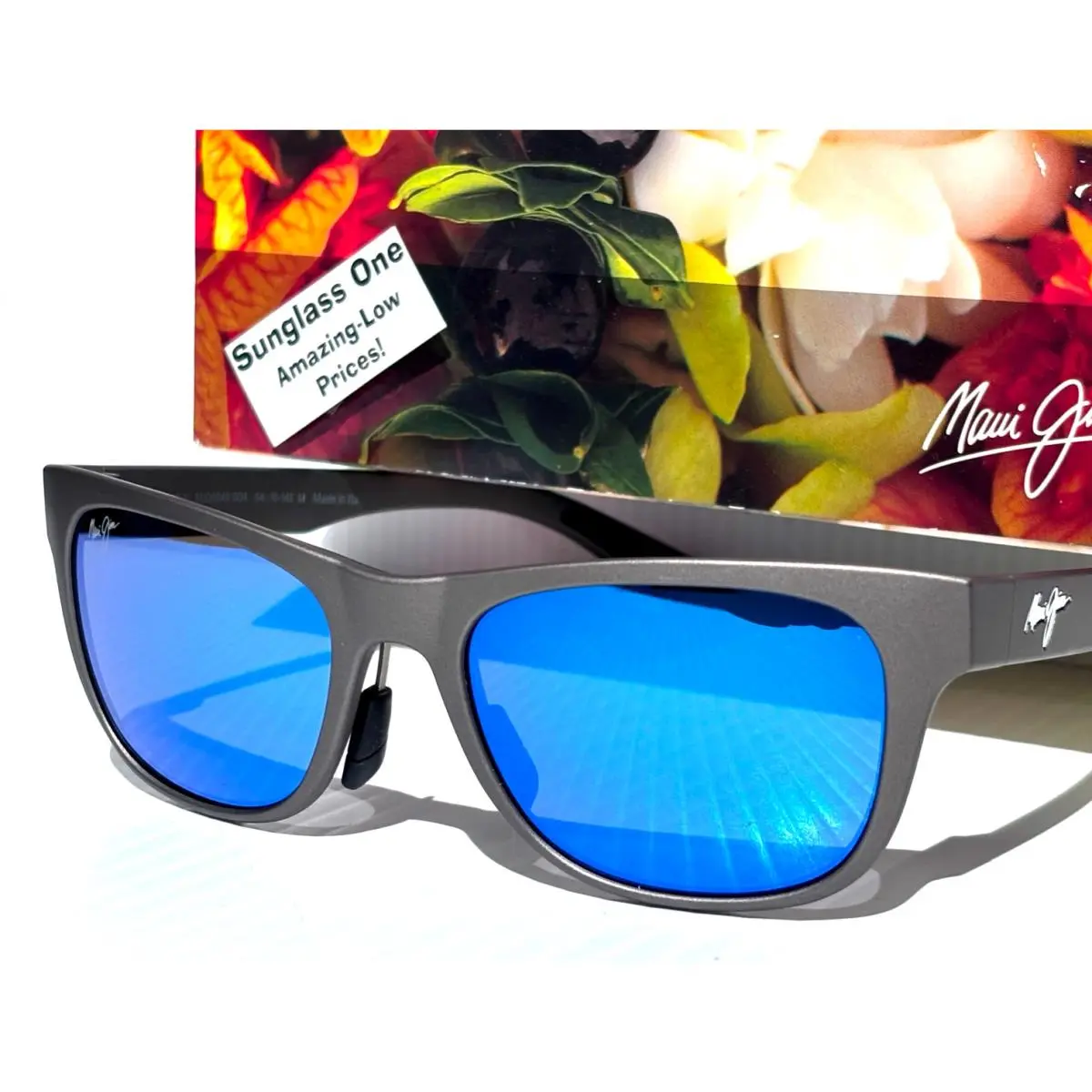Maui Jim Kapeau Metallic Matte Grey Polarized Hawaii Blue Glass Sunglass B684-14