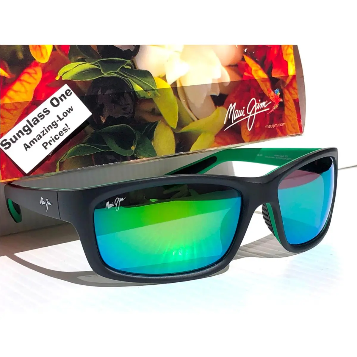 Maui Jim Kanaio Coast Matte Black Polarized Maui Green Glass Sunglass GM766-02