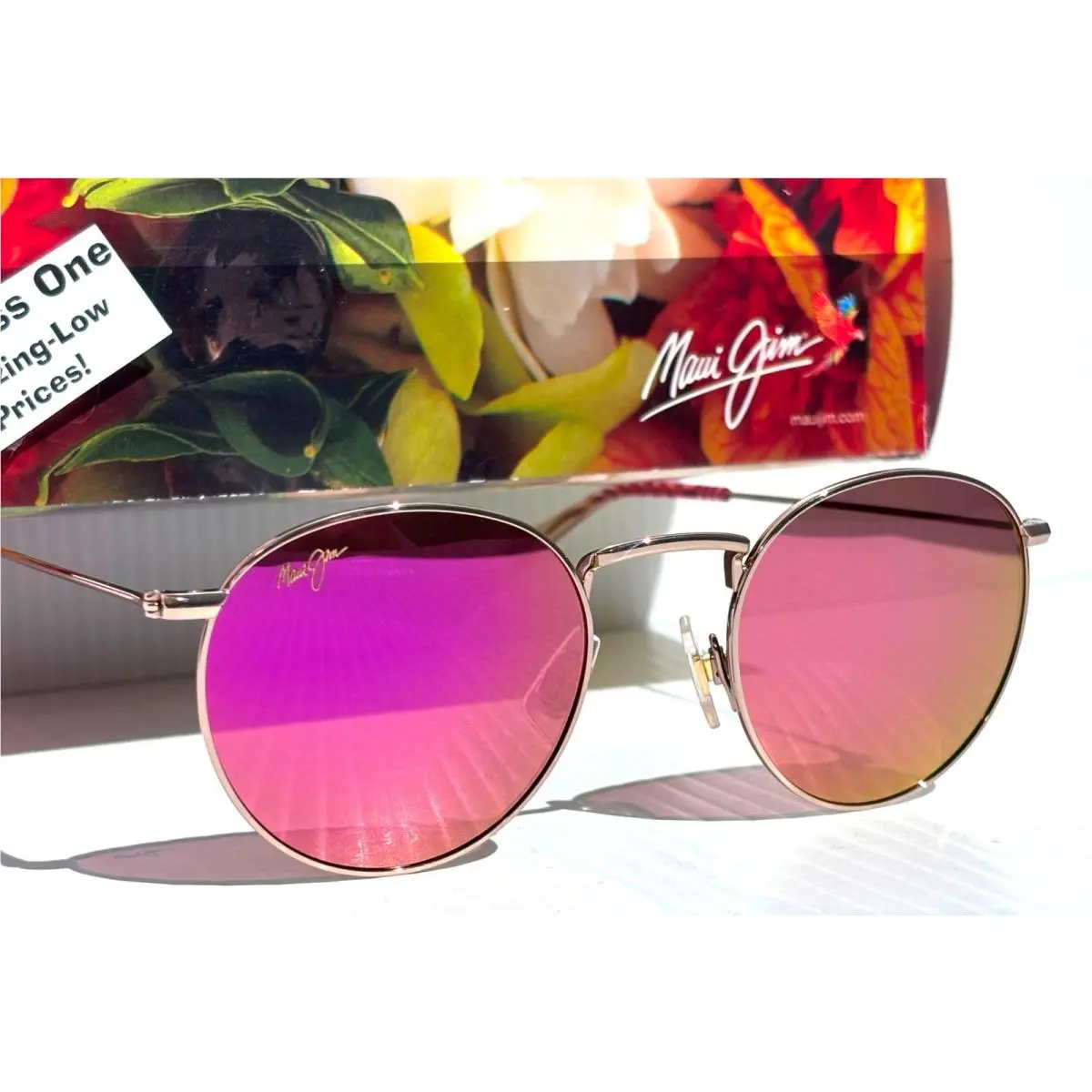 Maui Jim Pukaua Shiny LT Gold Pink Polarized Sunrise Pink Sunglass P667-16B