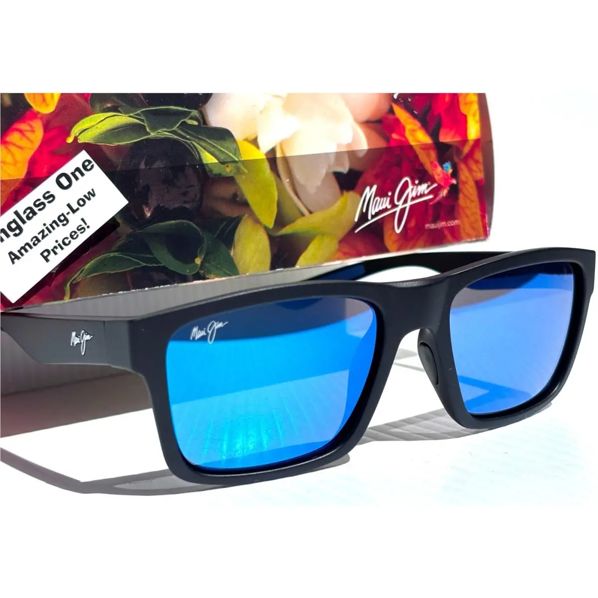 Maui Jim The Flats Matte Black Blue Polarized Blue Glass Sunglass B897-02B