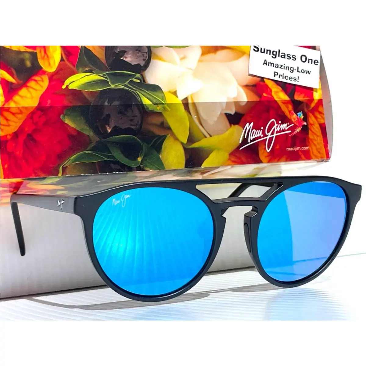 Maui Jim AH Dang Matte Black Polarized Blue Glass Lens Sunglass B781-2M