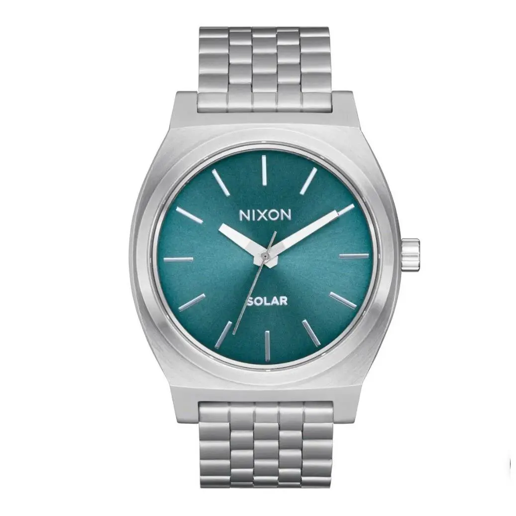 Nixon Time Teller Solar Silver Dusty Blue Sunray Stainless Steel A1369-5161 - Dial: Blue, Band: Silver, Bezel: Silver