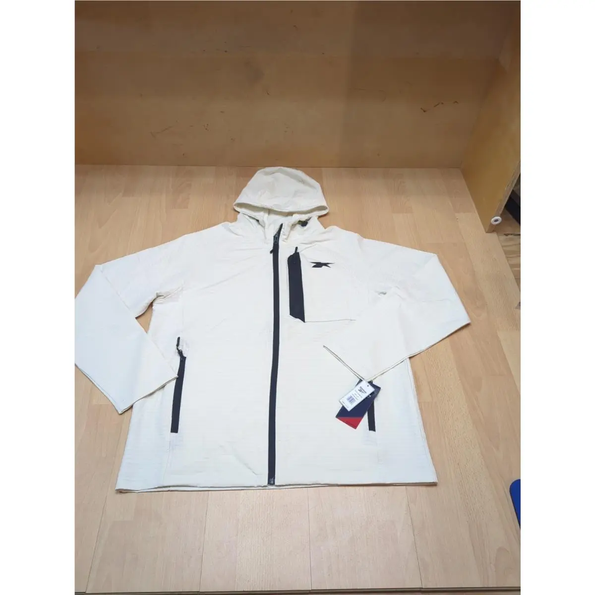 Reebok Hooded Performance Jacket Men Bone Softshell Full Zip SZ L