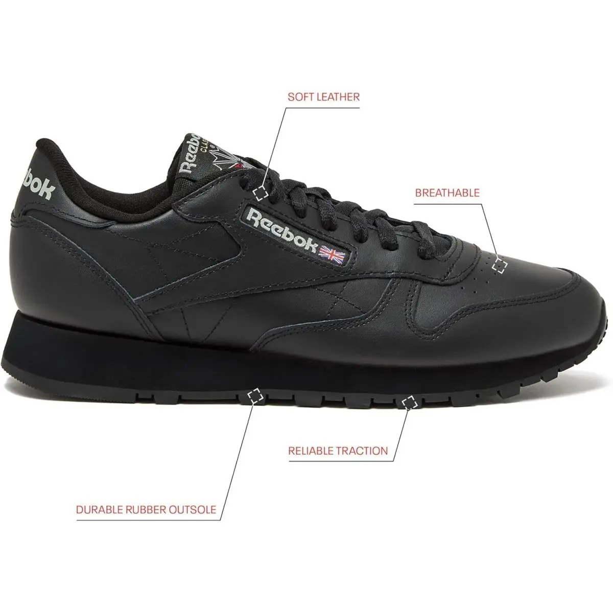 Reebok shoes - Reebok Classic Leather - Classic Leather - 100008494 - Black, Manufacturer: Black/Black/Grey (UPC: 195734548093) 1