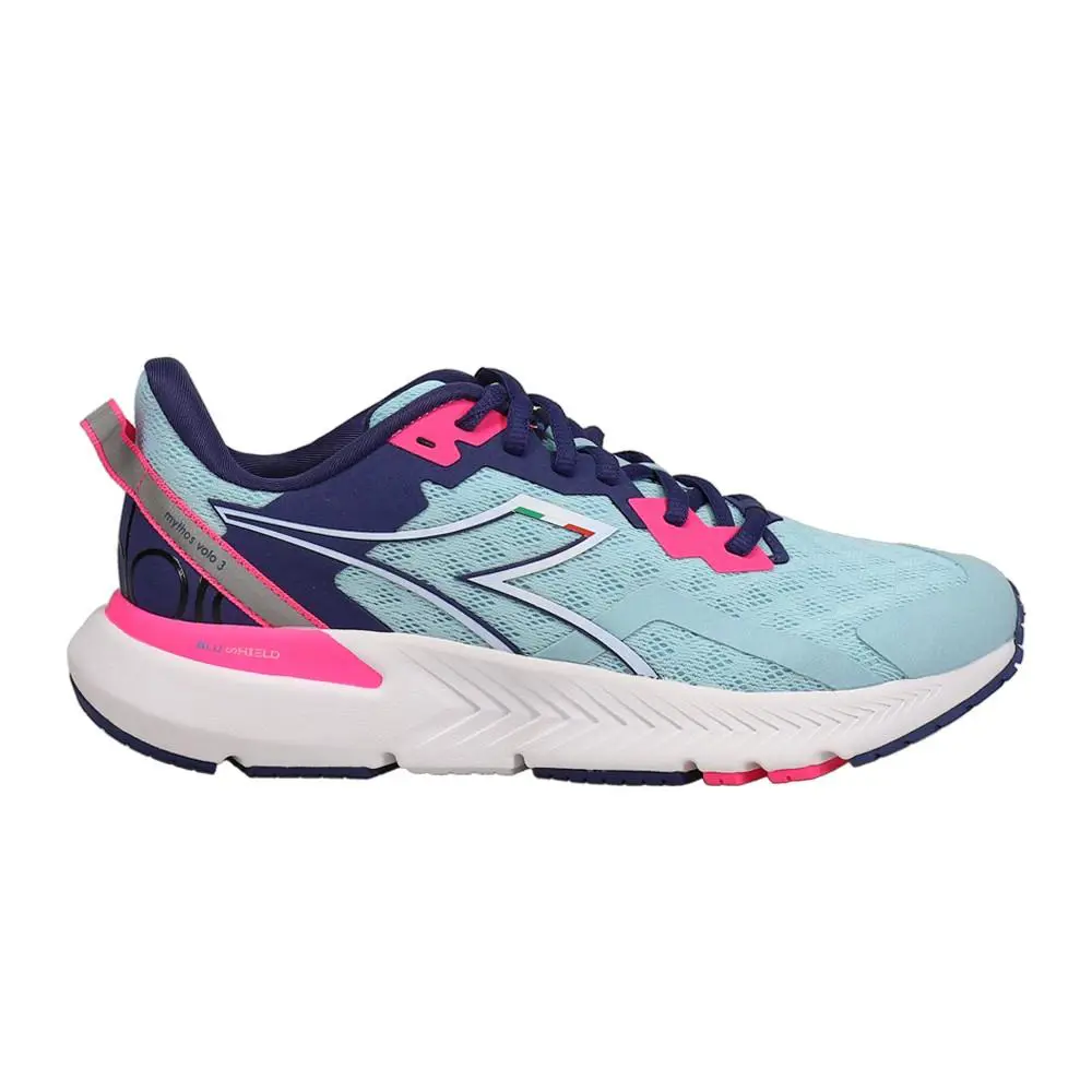 Diadora Mythos Blushield Volo 3 Running Womens Blue Pink Sneakers Athletic Sho - Blue, Pink
