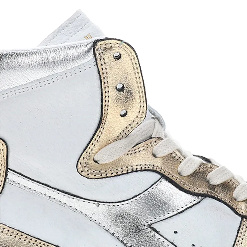 Diadora shoes - diadora Mi Basket Metallic Pigskin Used High Top - 179440-C1354 - Beige, White 11