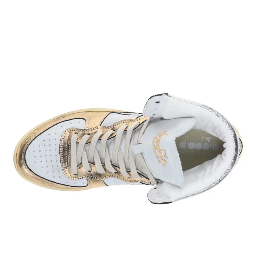 Diadora shoes - diadora Mi Basket Metallic Pigskin Used High Top - 179440-C1354 - Beige, White 9