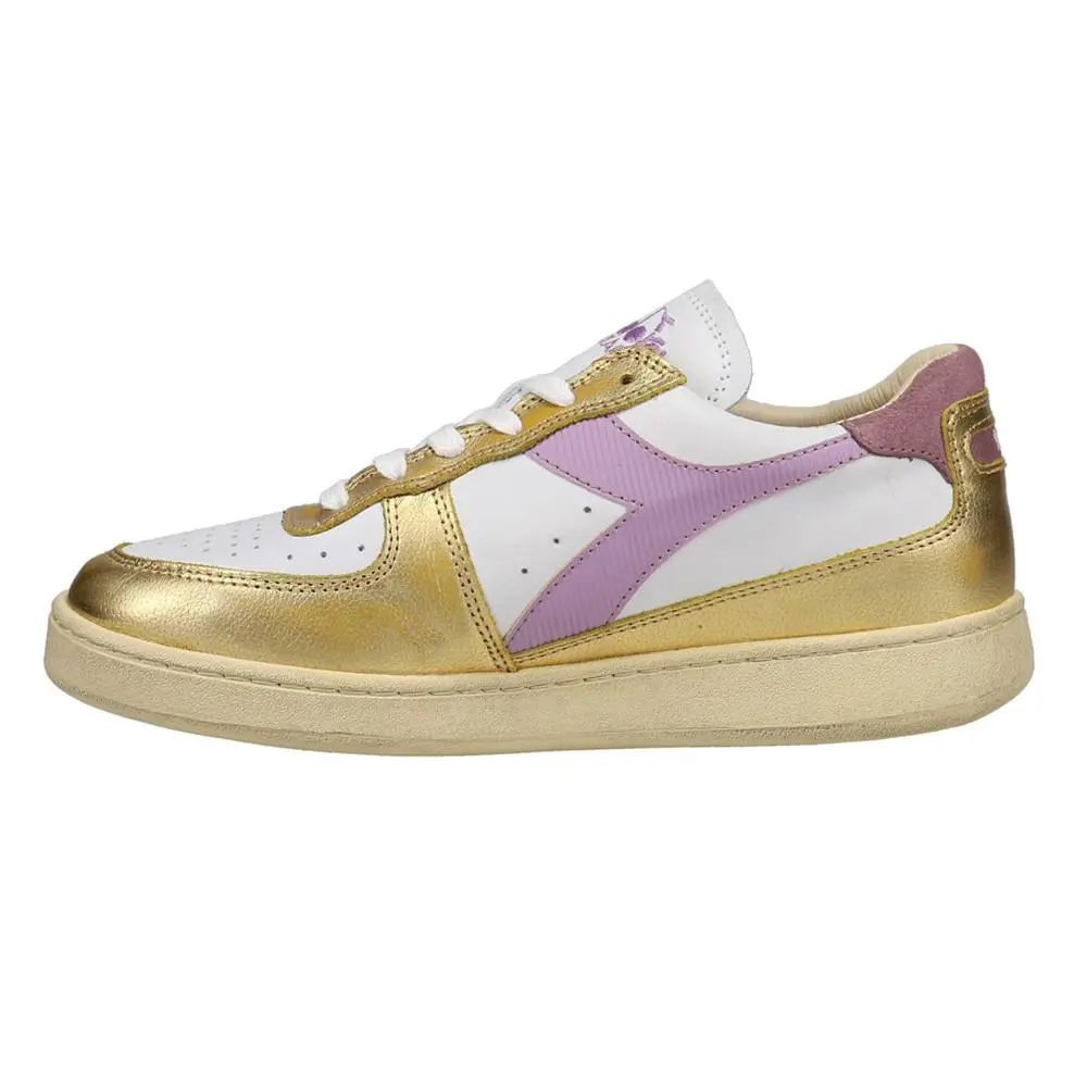 Diadora shoes - diadora Mi Basket Low Metallic Dirty Lace Up - 179034-C5363 - Gold, White 1