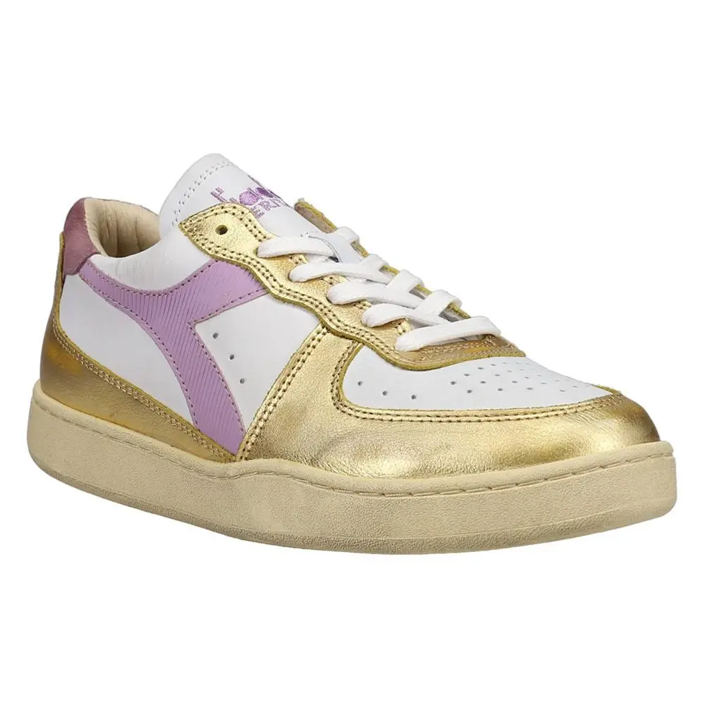 Diadora shoes - diadora Mi Basket Low Metallic Dirty Lace Up - 179034-C5363 - Gold, White 5