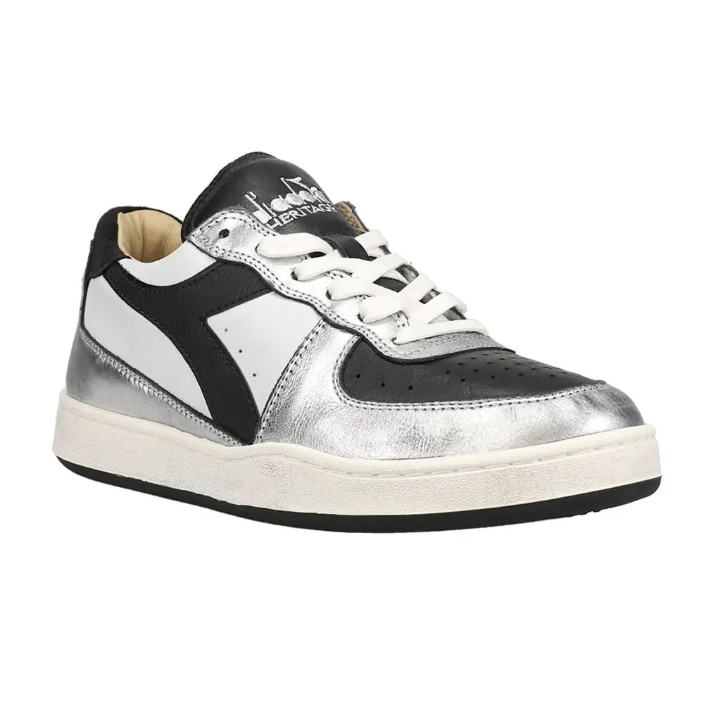 Diadora shoes - diadora Mi Basket Low Metallic Dirty Lace Up - 179034-C0351 - Black, Silver, White 0