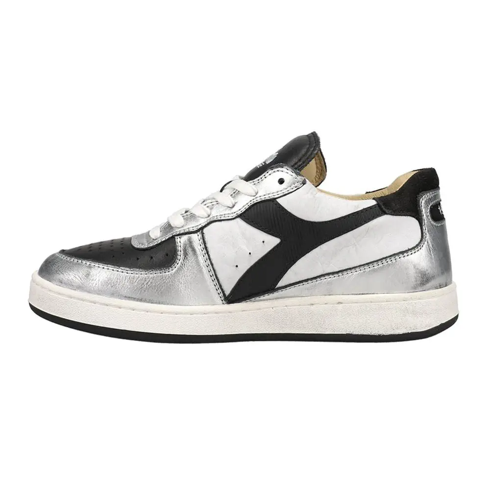 Diadora shoes - diadora Mi Basket Low Metallic Dirty Lace Up - 179034-C0351 - Black, Silver, White 1