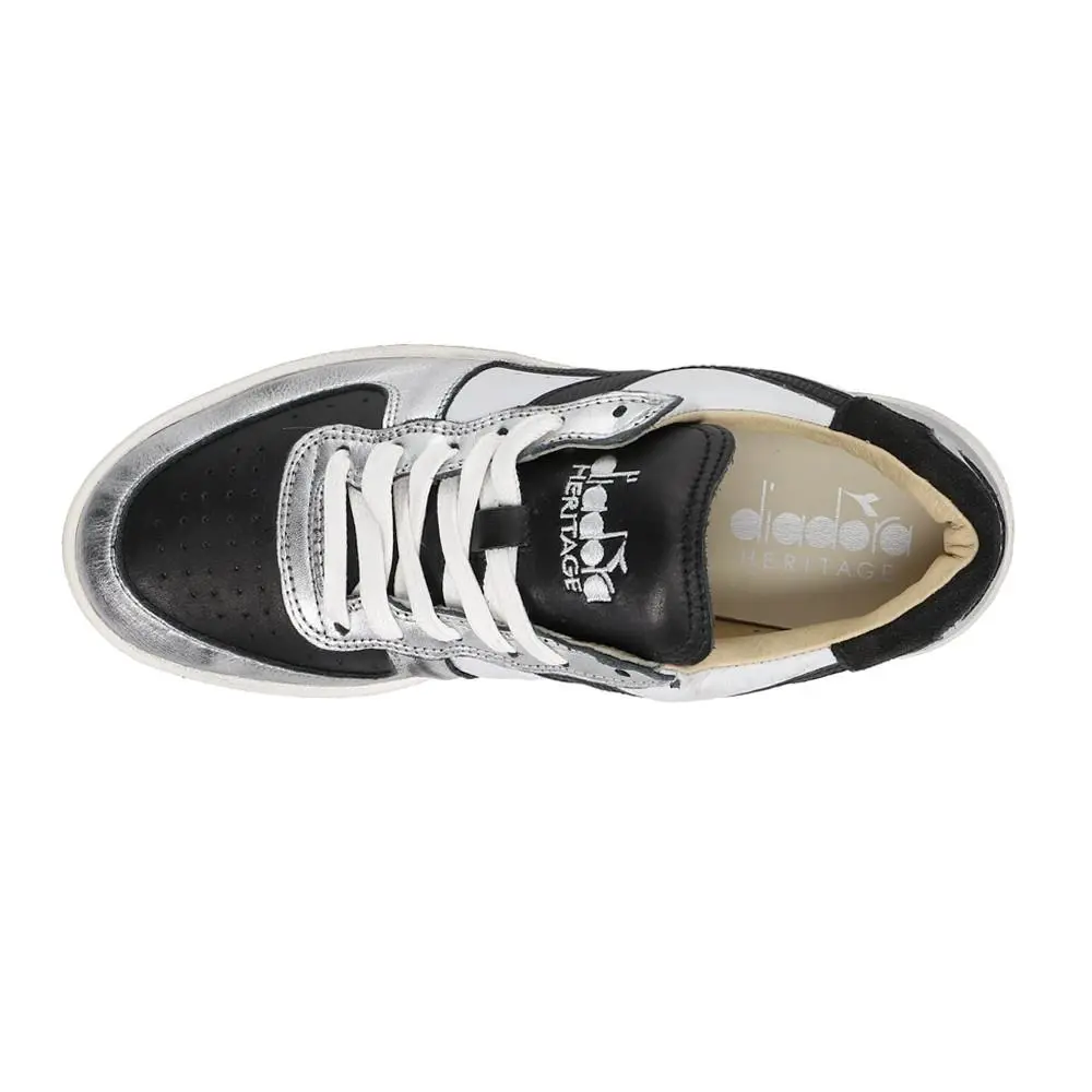 Diadora shoes - diadora Mi Basket Low Metallic Dirty Lace Up - 179034-C0351 - Black, Silver, White 2