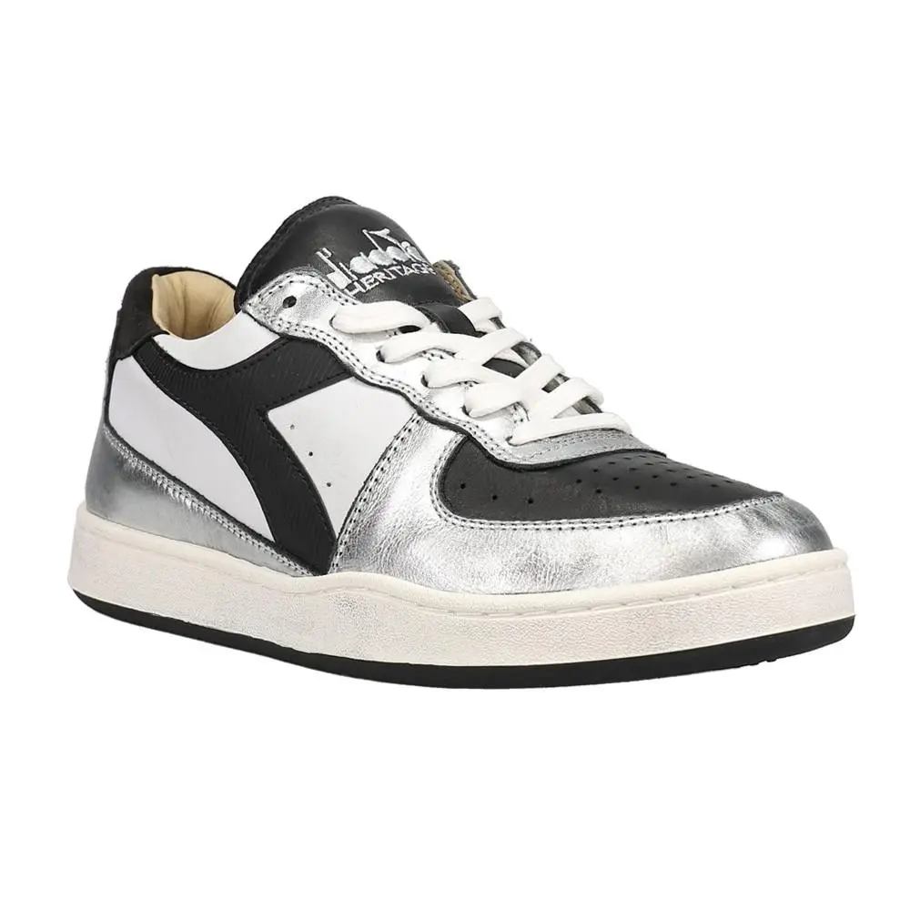Diadora shoes - diadora Mi Basket Low Metallic Dirty Lace Up - 179034-C0351 - Black, Silver, White 5
