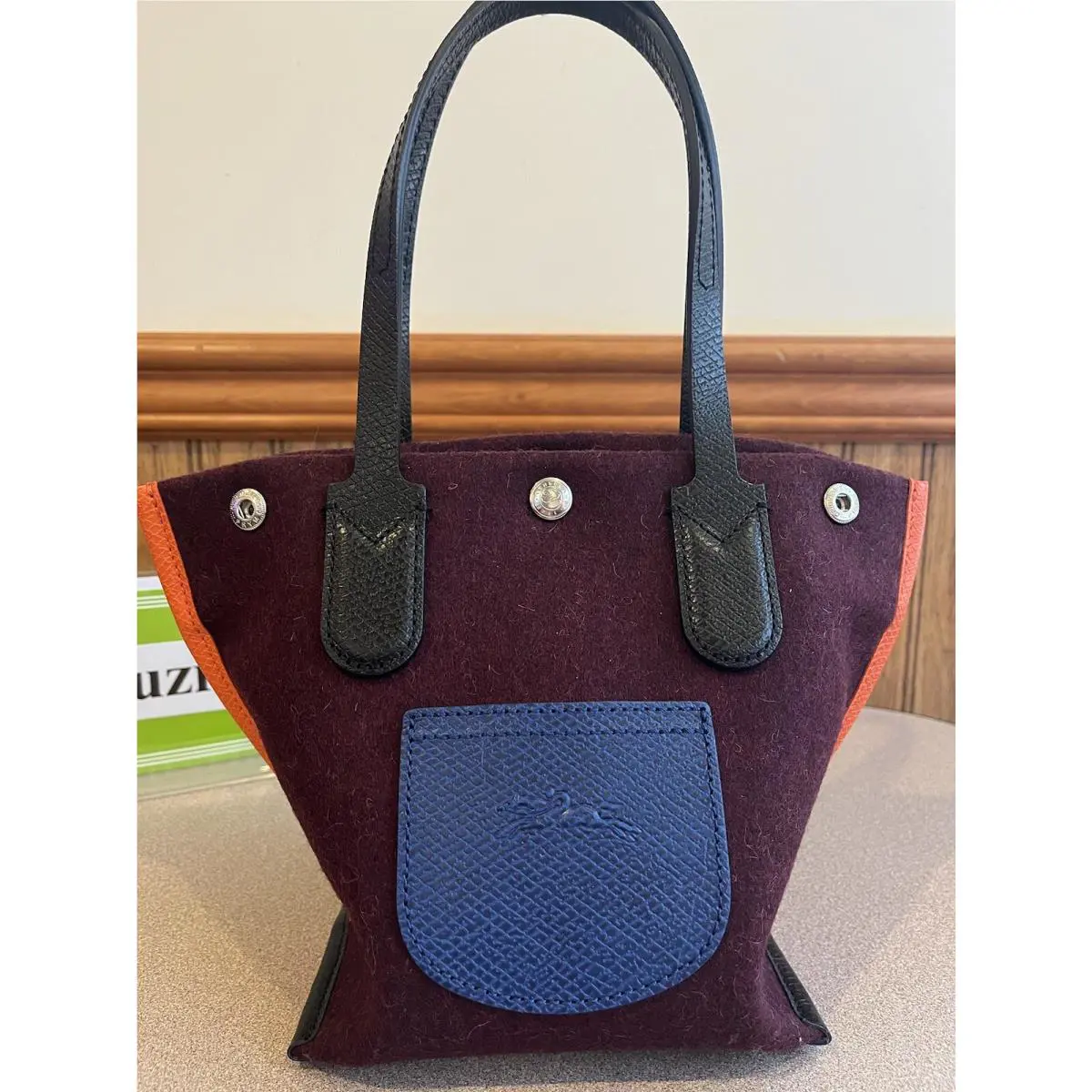 Longchamp Wool Essential Flanelle Top-handle Bag Burgundy