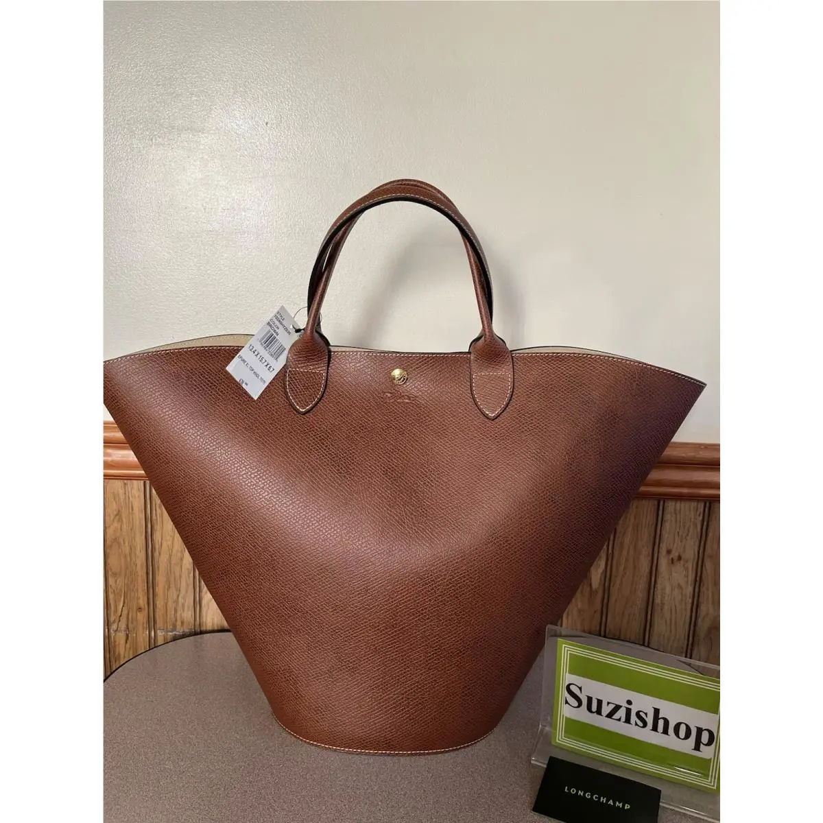 Épure XL Top Handle Leather Tote Brown Made In France by Longchamp